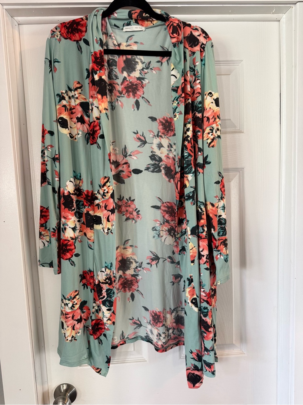 Reborn J Mint Floral Open-Front Long Sleeve Dress Cardigan